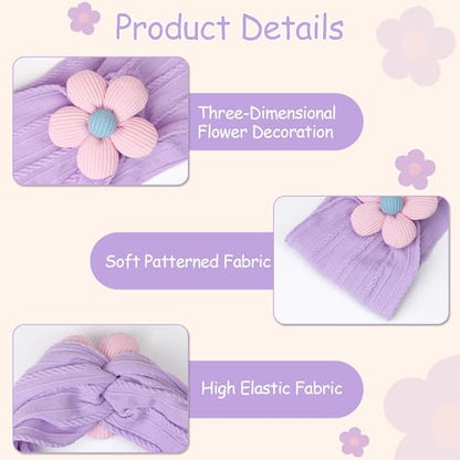 CÉLLOT Baby Flower Headbands Baby Girls Nylon Headbands Soft Elastic Hairbands Hair Accessories for Newborn Infant Toddler Kids (Violet,Cameo,Pink) - color: Dark Purple+Purple+Pink