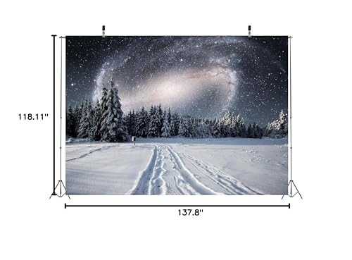 BELECO 12x10ft Fabric Winter Snowy Forest Night Photography Backdrop Galaxy Sky Stars White Snow Trees Wintry Scene Background for Christmas New Year Party Decorations Holiday Outdoor Photo Props - size: 12x10FT
