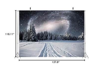 BELECO 12x10ft Fabric Winter Snowy Forest Night Photography Backdrop Galaxy Sky Stars White Snow Trees Wintry Scene Background for Christmas New Year Party Decorations Holiday Outdoor Photo Props - size: 12x10FT