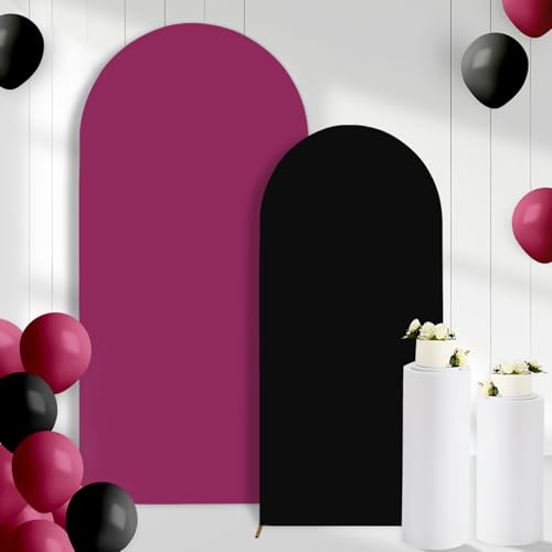 2PCS Arch Backdrop Covers for Arch Stand (7.2ft + 6ft) – Burgundy & Black Spandex Fitted Stand Covers for Weddings Baby Showers Birthday Party Supplies Decora & Photo Booths(Only Cover) - color: Burgundy & Black, size: 7.2FT/6FT