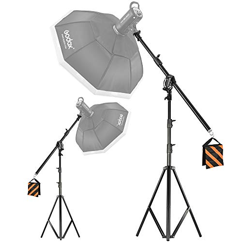 Max 13.2ft/400cm Two Way Adjustable Photo Studio Light Stand with 6.2ft/190cm Boom Arm and Sandbag, Aluminum Alloy Rotable Tripod for Studio Outdoor Photography Portrait Video