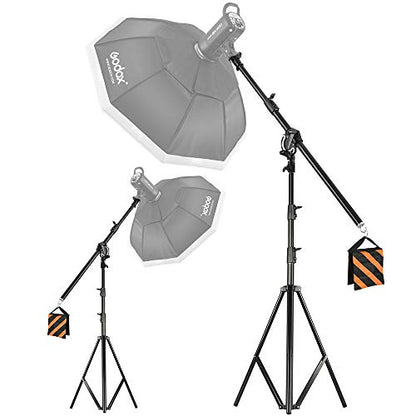Max 13.2ft/400cm Two Way Adjustable Photo Studio Light Stand with 6.2ft/190cm Boom Arm and Sandbag, Aluminum Alloy Rotable Tripod for Studio Outdoor Photography Portrait Video