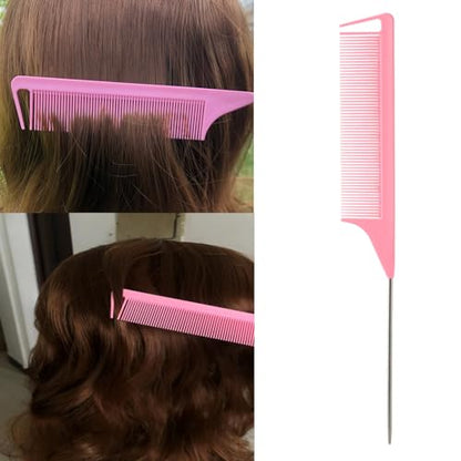5Pcs Slick Back Brush Set with Topsy Tail Tool, Teasing Bristle, Rat Comb for Women & Girls Hair Styling, Flyaways Control and Edge Combing - Pink - color: PINK