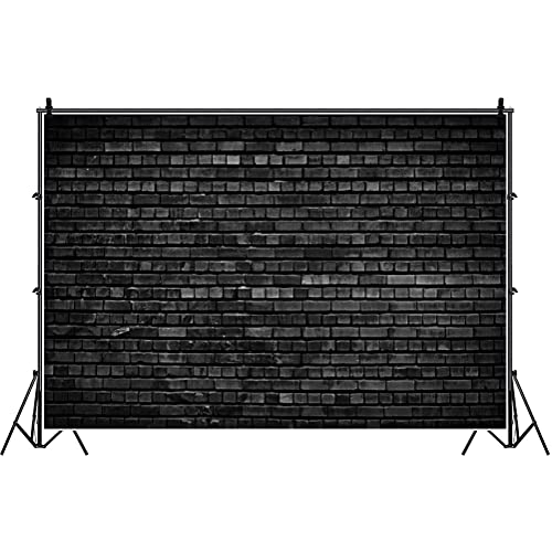 Laeacco 12x8ft Black Brick Wall Backdrop Dim Color Tone Rough Texture Brick Wall Photography Background Eatery Basement Wall Decoration Wallpaper Online Live Background Children Kids Adults Portraits - size: 12x8ft