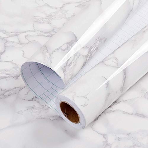 practicalWs Glossy Marble Contact Paper Granite White/Grey Kitchen Countertop Cabinets Furniture Refurbishment Wall Paper Thick Removable Wallpaper Peel and Stick Wall Decor Vinyl Wrap 11.8"x78.7" - color: Gray/White, size: 11.8" x 78.7"