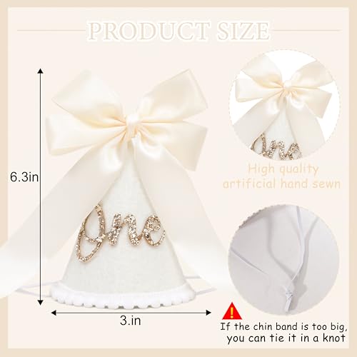Boho Beige Bow Half Birthday hat-1/2 Birthday Decorations,Glitter Number Cone Hat,Princess Hat,Photo Props Cake Smash - color: White Bow Hat1