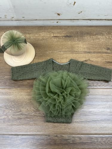 Newborn Photography Outfits Girl Baby Photography Props Lace Romper with Headress Newborn Outfits Girls Photo Props - color: Green