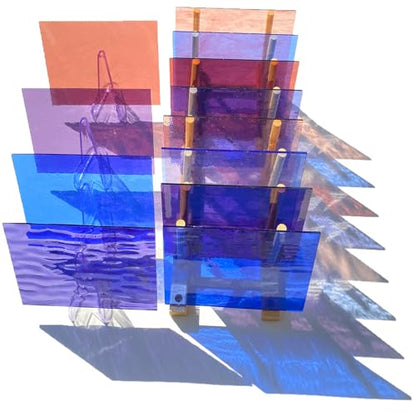 12 Sheets Transparent Stained Glass Sheet for Cathedral Art, 6 x 4 inch Glass Mosaic Tiles for Projects(Blue + Purple Mixed) - color: purple+blue