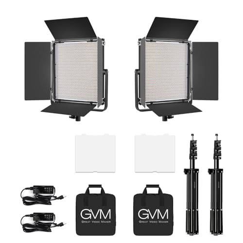 GVM 65W LED Video Lighting Kits with APP Control, Bi-Color Variable 3200K~5600K with Digital Display Brightness of 10~100% for Video Photography, CRI97+ TLCI97 Led Video Light Panel, 1216 Led Beads