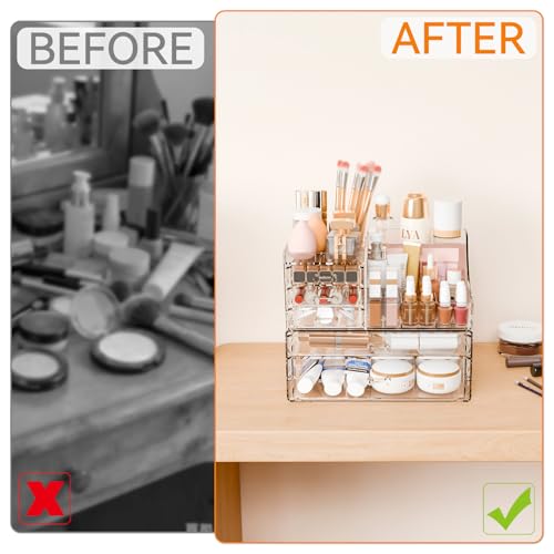 Yieach 2 Pack Clear Makeup Organizer Countertop for Dresser,Vanity and Bathroom Counter Organizer,Tiered Stackable Makeup Acrylic Organizers with 5 Drawer for Skincare,Brush and Make up Holders - style: 5 Drwers