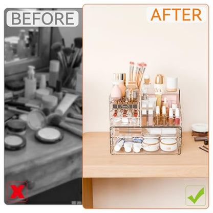 Yieach 2 Pack Clear Makeup Organizer Countertop for Dresser,Vanity and Bathroom Counter Organizer,Tiered Stackable Makeup Acrylic Organizers with 5 Drawer for Skincare,Brush and Make up Holders - style: 5 Drwers
