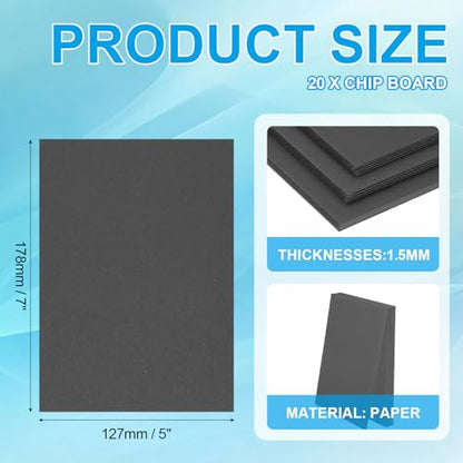 PATIKIL 7x5x0.06" Chipboard Sheets, 20Pcs 60PT Thick Book Board Binders Board Sturdy Bookbinding Supplies for Book Binding Cover, Black - color: Black, size: 7x5x0.06"
