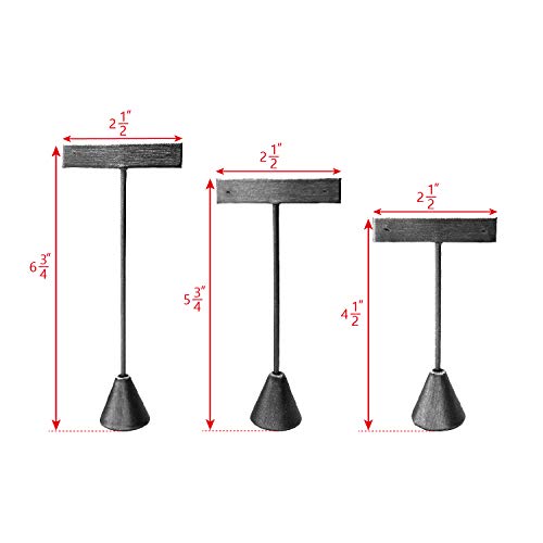 Ikee Design 6pcs Set Steel Grey Leatherette Earring T Stand Display Set with 3 Different Heights, T Shape Jewelry Earring Showroom and Tradeshow Showcase Displays, 4.5 H in; 5.75 H in; 6.75 H in - color: Steel Grey, 3 Heights