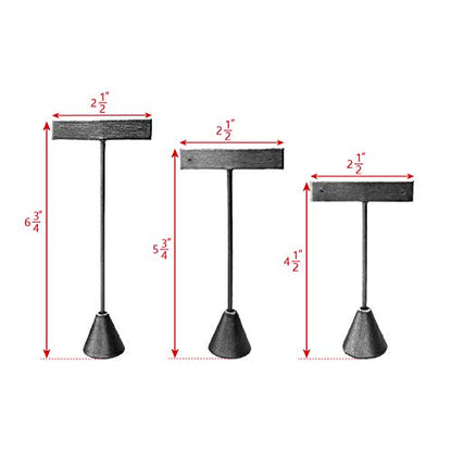 Ikee Design 6pcs Set Steel Grey Leatherette Earring T Stand Display Set with 3 Different Heights, T Shape Jewelry Earring Showroom and Tradeshow Showcase Displays, 4.5 H in; 5.75 H in; 6.75 H in - color: Steel Grey, 3 Heights
