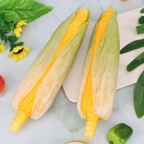 2pcs Artificial Yellow Corn Vegetable Decoration Faux Realistic Corns with Green Shell Fake Lifelike Food Ornament for House Kitchen Simulation Festival Prop - color: 2-g