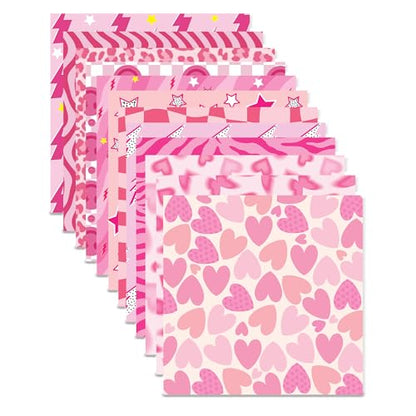 VIVIQUEN 24 Pack Pink Heart Pattern Double-Sided Paper, 12-inches Leopard Print Textured Scrapbook Paper Craft Paper Folded Flat for DIY Background Card Making Scrapbook Photo Album Decor