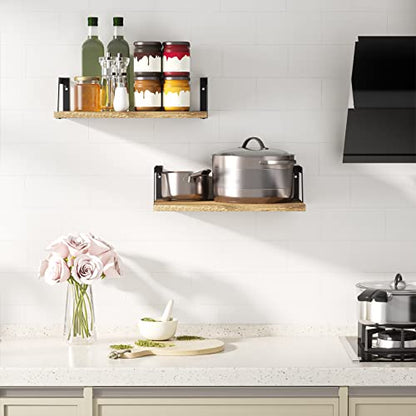 SRIWATANA Floating Shelves Wall Mounted Set of 2 Rustic Wood Shelves with Large Capacity(Carbonized Black) - color: Carbonized Black