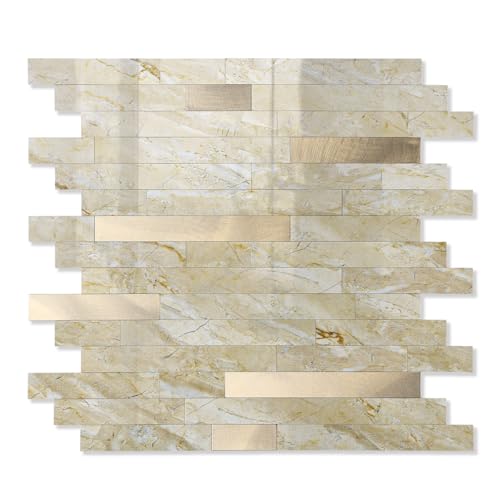 Yipscazo 2026 New Upgrade Peel and Stick Backsplash, Stick on Backsplash Tiles for Kitchen, Bathroom, Fireplace (10 Sheets, Polished Beige Yellow) - color: Polished Beige Yellow