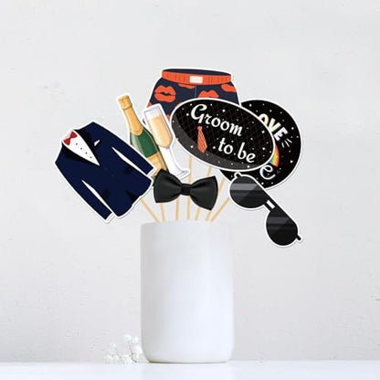 Mr & Mr Photo Booth Props, Men Gay Wedding Photoshoot Groom to Be Bachelor Party Photography Props Favor Centerpiece Sticks Decorations 18 PCS