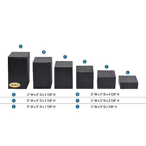 MOOCA Wooden 6 Pcs Square Risers for Display Jewelry and Accessories Display Stand Wooden Risers For Jewelry Figurine, Black Color - color: Black