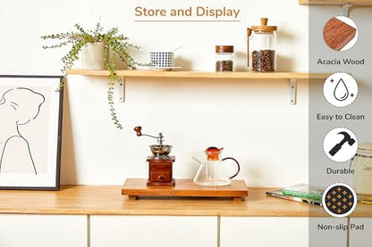 Large 16" Acacia Wood Riser Pedestal Stand – Farmhouse Wood Display Riser for Kitchen and Bathroom Décor - Counter Display, Plant Stand, Jewelry Holder, Vanity Tray, Candle Stand (L:16"x8"x1.57") - size: Large:16"x 8"