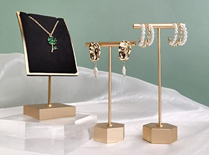 Gold Metal 2pcs T Bar Earring Retail Display Stand for show, Tabletop Jewelry Tower Holder for Girl Women【Gold-Hexagon Base 2pcs Height 4.5" and 5.3"】 - color: A3/Gold Hexagon Base 2pcs Height 4.5" and 5.3"