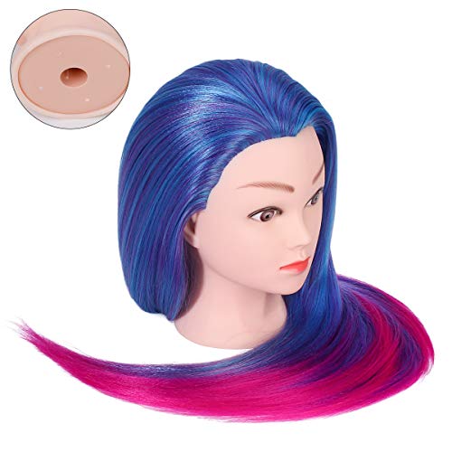 Beauty Star 29 Inches 100% Synthetic Fiber Hair Training Head Cosmetology Hairdressing Mannequin Manikin Doll Head with Table Clamp Holder & DIY Hair Braid Set - color: Blue & Purple
