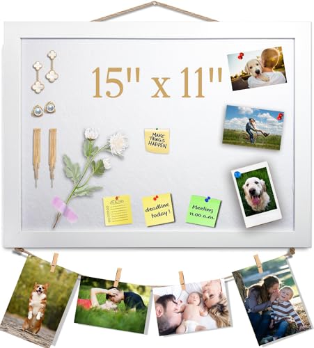 15"x11" White Bulletin Board Cork Board with Felt, 15"x11" Small Display Pin Board Vision Board for Walls, Jewelry, Notes, Collection, Photos, Office, Wood Framed(White) & Felt(White), 1pc - color: White, size: 1P-15"x11"