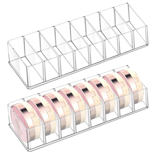 Tuanse 2 Pcs Acrylic Makeup Compact Organizer Detachable 8 Spaces Clear Vanity Drawer Organizer Eyeshadow Palette Storage for Lipstick Highlighter, Skincare Cosmetic Display Cases for Bathroom