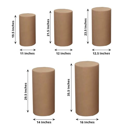 Efavormart Set of 5 | Taupe Spandex Cylinder Plinth Display Box Stand Covers, Stretchable Pedestal Pillar Prop Covers - 160 GSM - color: Taupe, size: Spandex Cylinder Covers