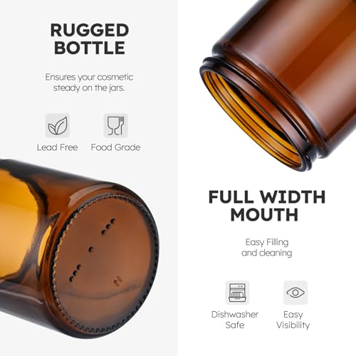 Tecohouse 8oz Amber Glass Jars with Lids, 3 Pack Candle Jars with Blank Labels, 250g Wide Mouth | Lotion Container for Sample, Cream, Lotion, Honey, Powder, Jelly | Home & Beauty - color: Amber-Black Lids