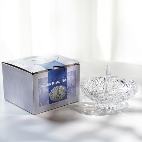 H&D HYALINE & DORA 4”Clear Crystal Ring Holder,Round Glass Ring Dish,Jewelry Rack Ring Holder for Wedding,Jewelry Display Gifts for Mom Wife Girlfriend - color: Round