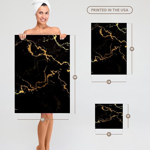 3dRose Image of Black and Yellow Marble Texture, Faux Stone Backdrop 15x22 Hand Towel - size: 15x22 Hand Towel