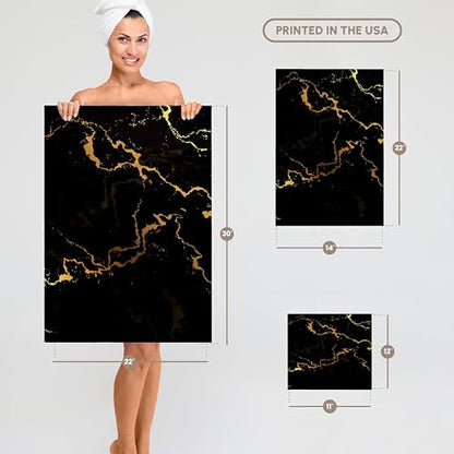 3dRose Image of Black and Yellow Marble Texture, Faux Stone Backdrop 15x22 Hand Towel - size: 15x22 Hand Towel