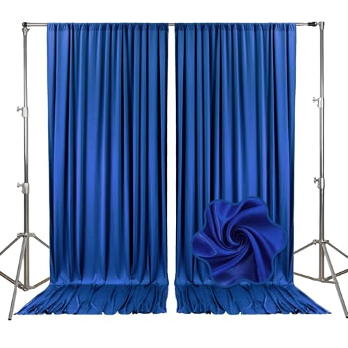 10ft x 10ft Royal Blue Backdrop Curtains for Parties, Fabric Satin Background Curtain with Rod Pockets for Weddings, Birthday, Baby Shower, Photography, Graduation Party Backdrop Drapes, 2 Panels - color: Royal Blue