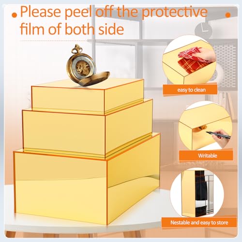 3 Pack Extra Large Acrylic Buffet Risers - 14”, 12”, 10” Gold Display Stands with Hollow Bottoms, Cube Riser Boxes Nesting for Dessert Food Catering Buffet Display Party Supplies - color: Gold, size: 14”,12”,10”