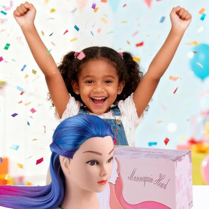 Beauty Star 29 Inches 100% Synthetic Fiber Hair Training Head Cosmetology Hairdressing Mannequin Manikin Doll Head with Table Clamp Holder & DIY Hair Braid Set - color: Blue & Purple