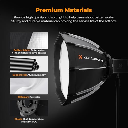 K&F CONCEPT 15.7"/40cm Octagonal Softbox, Quick Folding Quick Set Up Compatible with PL-60B COB LED Video Light with Diffusers/Honeycomb Grid/Bag