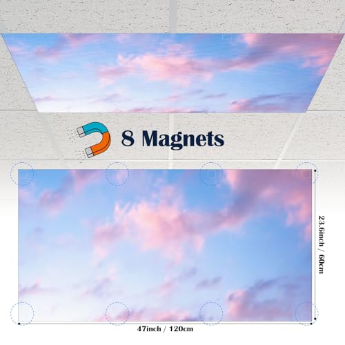 6 Pcs Fluorescent Light Covers for Ceiling Lights with 48 Magnets Decorative Magnetic Light Filters for Classroom Office Kitchen Decoration(Sunset) - color: Sunset