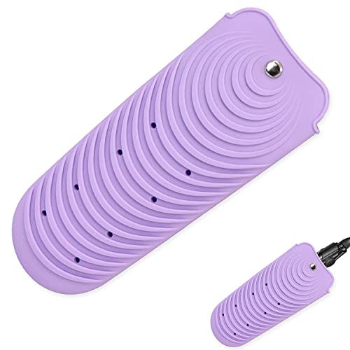 Heat Insulating Silicone Mat Pouch for Hair Straightener, Anti-Slip Travel Pad Cover for Curling & Flat Iron, Portable Styling Heat Mat Holder for Curler Wand and Hot Waver (Purple) - color: Purple