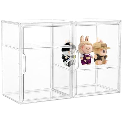 Acrylic Display Case, 2 Tier Clear Plastic Stackable Storage Bins with Magnetic Lids, Figure Display Case for Collectibles Cosmetic Acrylic Box, 2 Pack LXLXXL - size: 2 Tier -2pcs