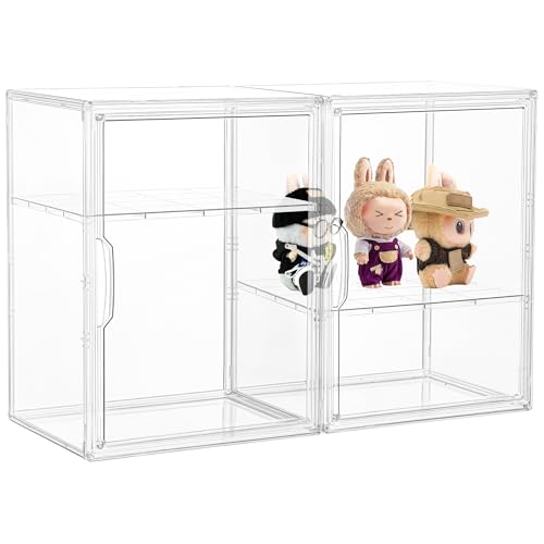 Acrylic Display Case, 2 Tier Clear Plastic Stackable Storage Bins with Magnetic Lids, Figure Display Case for Collectibles Cosmetic Acrylic Box, 2 Pack LXLXXL - size: 2 Tier -2pcs