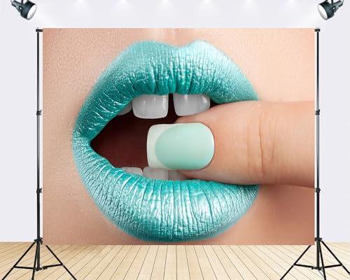 Trykid 6x6ft Mint Green Lip Backdrop Matching Manicure Bold Makeup Beauty Closeup Photography Background Editorial Creative Beauty Event Party Decoration Tapestry Photo Booth Prop Fabric - size: 6x6ft