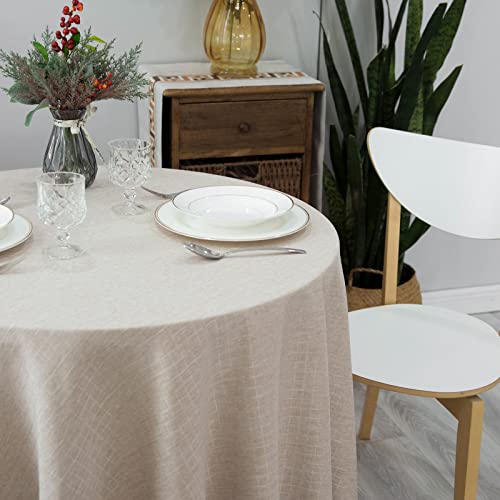 GLORY SEASON Textured Tablecloth Linen-Look Rustic Burlap Stlye Washable Solid Heavy Weight Lace Trim Fabric Table Cloth,Table Cover for Kitchen Dinning Tabletop Decoration70 in Round Beige - size: 70" (Round)