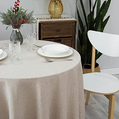 GLORY SEASON Textured Tablecloth Linen-Look Rustic Burlap Stlye Washable Solid Heavy Weight Lace Trim Fabric Table Cloth,Table Cover for Kitchen Dinning Tabletop Decoration 90 in Round Beige - size: 90" (Round)