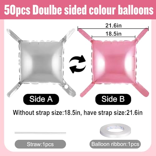 50Pcs Pink and Silver Square Foil Balloons Wall Backdrop, Double Sided Metallic Foil Balloons Tunnel Arch Garland Kit for Photo Booth Birthday Wedding Halloween Christmas Party Decorations - color: Pink and Silver, size: 50PCS