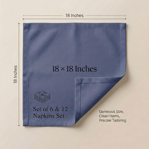 ACCENTHOME Accent Home 100% Cotton Napkins, Delicate Cloth Napkins for Dinners, Parties and Weddings，18 x 18 Inch Set of 12 - Navy - color: 09 - Navy - Twill, size: 18"x18" - Pack of 12