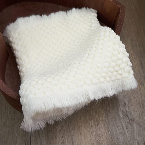 Zeroest Baby Photography Props Basket Braid Wool Wrap Newborn Photo Shoot Baskets Filler Posing Stuffer Background Blanket (White) - color: White