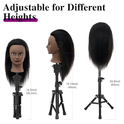 Mannequin Head 100% Real Hair,14”-16” Braiding Mannequin Head with Stand&Table Clamp,Real Hair Cosmetology Manikin Head with Mannequin Head Stand - color: Dark Gray