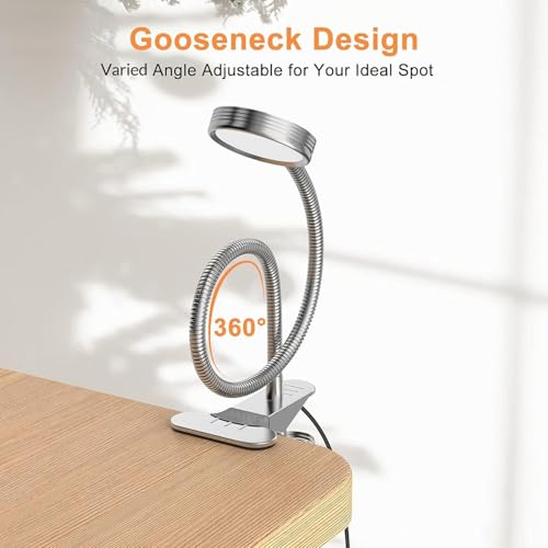 LEPOWER Clip on Light/Reading Light/Book Lights/Desk Lamp Color Changeable/Night Lights Clip on for Desk, Bed Headboard and Computers, Adapter Included, Silver - color: Silver